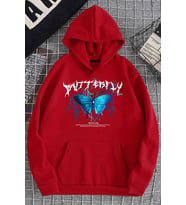 Unisex Blue Butterfly Baskılı Sweatshirt (Kırmızı)