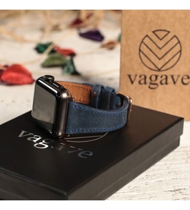 vagave Apple Watch Kadın Crazy Deri Kordon İsme Özel 3-4-5-6-7 / 42&44mm (Mavi)