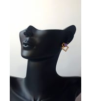 Altın Kaplama Gold Neon Mineli  Kare Zirkon Taşlı Minimalist Küpe (Mor)