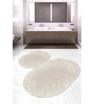 Dijital Baskılı Kaymaz Taban Yıkanabilir Oval 2'li Klozet Takımı Banyo Paspası NOKZ-HS-180 (Bej)