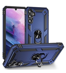 Samsung Galaxy A34 Uyumlu Kılıf Standlı Manyetik Yüzüklü Military Magnetic Ring Polycarbonate and TPU Case (Lacivert)