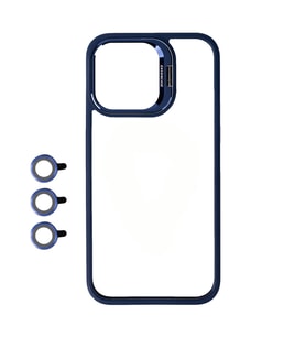 iPhone 15 Pro Max Kılıf Kamera Lens Korumalı Standlı Klon Lensli Kılıf (Lacivert)