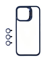 iPhone 15 Pro Max Kılıf Kamera Lens Korumalı Standlı Klon Lensli Kılıf (Lacivert)