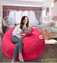 Özgüner Home Pelüş Puf/ Pelüş Armut (Fuşya)