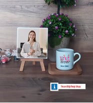 Türkçe Öğretmeni Fotoğraflı Dekoratif Taş, Ahşap Altlıklı Türk Kahvesi Fincanı Hediye (Model 1)