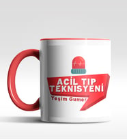 Kişiye Özel Acil Tıp Teknisyeni Tasarımlı Siyah Kupa (Kırmızı-Beyaz)