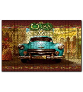 Cakapuzzle Küba Sokaklarında Klasik Yeşil Araç Puzzle Yapboz MDF (Ahşap) (500 Parça)