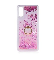 Galaxy A02 Kılıf Simli Yüzüklü Şeffaf Silikon (Pembe)