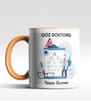 Kişiye Özel Göz Doktoru Tasarımlı Siyah Kupa (Beyaz-Turuncu)