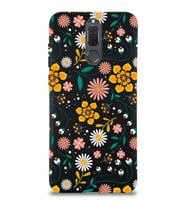 Huawei Mate 10 Lite Uyumlu Lansman Kılıf Çiçek Tasarımlı İçi Kadife  Kapak (Siyah)