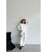 Nare Pamuklu Melanjlı Gri Kadın Eşofman Takımı (Beyaz)