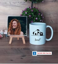 Sevimli Panda Fotoğraflı Dekoratif Taş, Kupa Bardak Beyaz Hediye (Model 1)