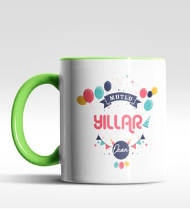 Kişiye Özel Mutlu Yıllar Tasarımlı Siyah Kupa (Yeşil)