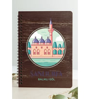 Şanlıurfa Balıklı Göl Şehir Tasarım Ahşap Kapaklı Defter Özel Kraft Kâğıt (Gri - Siyah - Beyaz)