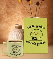 BK Gift Esprili Tasarım Serisi Sarı Sert Kapaklı Defter ve Middle Kupa Seti, Arkadaşa Hediye, Yeni İş Hediyesi, Doğum Günü Hediyesi (Model 4)