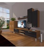 Decoraktiv Eko 6 Mdf Dvd Krom Ayaklı Tv Ünitesi Tv Sehpası (Siyah - Ceviz)