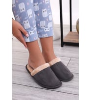 Wordex U050 Unisex Kışlık Ev İçi Terliği Kürklü Yünlü Kışlık Terlik (Gri)