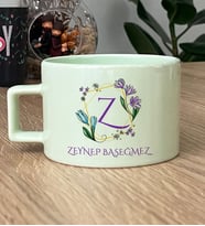 Kişiye Özel Çiçekli Z Harfli Hediye Pastel Fincan İsim Soyisim Yazılı (Yeşil)