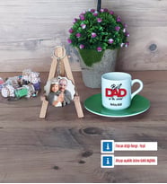 Babaya Hediye Türk Kahvesi Fincanı Ahşap Altlıklı ve Fotoğraflı Ahşap Anahtarlık Hediye Babaya Doğum Günü Hediyesi (Model 9)
