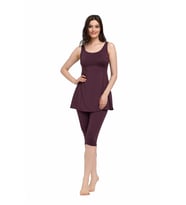 Chelly Kadın Battal Düz Taytlı Elbise Mayo S9007 (Mürdüm)