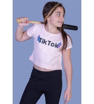 Toontoy Kız Çocuk Ön Arka TikTok Baskılı Tişört (Pudra)