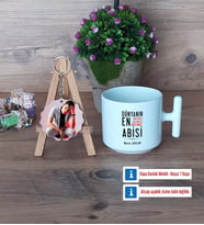 Abiye Hediye Kupa Bardak Beyaz ve Fotoğraflı Ahşap Anahtarlık Hediye (Model 12)