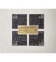 4 KUL (Kafirun, İhlas, Felak ve Nas Sureleri) Kufi Ahşap Pleksi Tablo (Siyah - Altın Rengi)