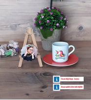 Unicorn Türk Kahvesi Fincanı Ahşap Altlıklı ve Fotoğraflı Ahşap Anahtarlık Hediye (Model 8)