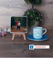 Doğum Günü Hediyesi Fotoğraflı Dekoratif Taş, Ahşap Altlıklı Türk Kahvesi Fincanı Hediye (Model 5)