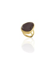 Kadir Jewellery 22 Ayar Altın Kaplama Kadın Fosil Taşlı Yüzük (Bordo)