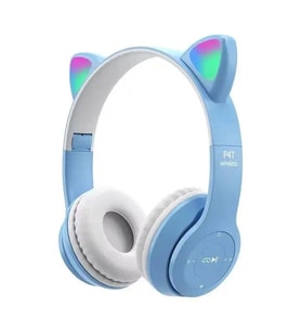 P47M Kedi Kulak Led Işıklı Sd Kart  Aux Girişli Mikrofonlu Bluetooth Kulaklık (Mavi)