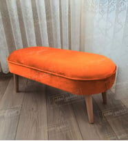 Ultra Lüks Oval Parrot Puf Ahşap Ayak (Turuncu)