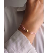 Tiffany Model Deri İpli El Yapımı Gold Renkli Bileklik (Pembe)