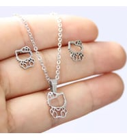 925 Ayar Gümüş Kişiye Özel Hello Kitty Küpe Kolye Seti (Gümüş)