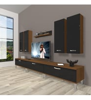 Decoraktiv Eko 8d Slm Krom Ayaklı Tv Ünitesi Tv Sehpası (Siyah - Ceviz)