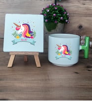 Kişiye Özel Unicorn Hediye Seti Kupa Bardak T Kulplu ve Dekoratif Taş Arkadaşa Sevgiliye Hediye  (Model 8)
