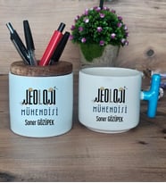 Jeoloji Mühendisi Hediye Sepeti Kupa Bardak T Kulplu, Kalemlik Hediyeleri Mühendisler Günü Hediyesi (Model 3)