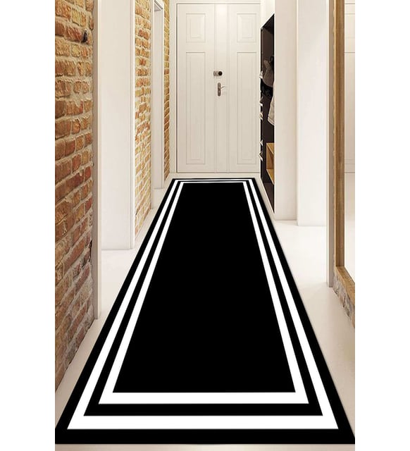 Dijital Baskılı Kaymaz Taban Yıkanabilir Modern Yolluk Ve Koridor Halısı NDU-HT-527 (Siyah)