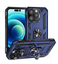 Apple iPhone 14 PRO MAX Kılıf Yüzüklü Standlı Korumalı Tank Kapak (Lacivert)