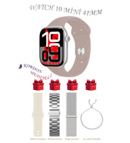 Samsung Galaxy M20 Uyumlu Açık Mavi Akıllı Saat Watch 10 Mini Kordon Hediyeli AMOLED EKRAN 41MM (Gül Rengi - Beyaz)