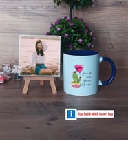 Arkadaşa Hediye Kaktüs Fotoğraflı Dekoratif Taş, Kupa Bardak Beyaz Hediye Doğum Günü Hediyesi (Model 3)