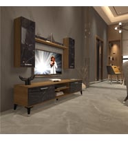 Decoraktiv Eko 7 Mdf Dvd Silver Tv Ünitesi Tv Sehpası (Pera-Siyah Mermer)