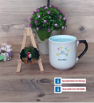 Doğum Günü Hediyesi Kupa Bardak Beyaz ve Fotoğraflı Ahşap Anahtarlık Hediye (Model 10)