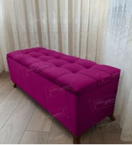 Çizgi Kapitoneli Sandıklı Puf 90 cm Ceviz Ayak (Mor)