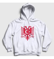 Presmono Unisex Beyaz Albania Türkiye Arnavutluk Bayrağı Kapüşonlu Sweatshirt 495113tt (Beyaz)