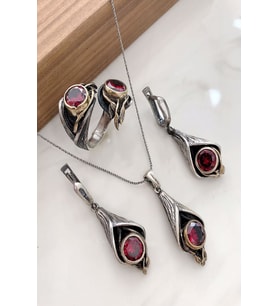 925 Ayar Gümüş  Otantik Set (Bordo)