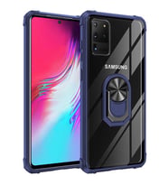Samsung Galaxy S20 Ultra Kılıf Şeffaf Sararmaz Yüzüklü Mola Kapak (Lacivert)