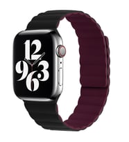 Apple Watch 7/8/9 41mm Kordon Renkli Strap Deri Loop Kordon (Siyah-Kırmızı)