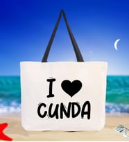 BK Gift I Love Cunda Renkli Kulp Kanvas Plaj Çantası 48x40m, Baskılı Omuz Çantası, Alışveriş Çantası (Siyah)