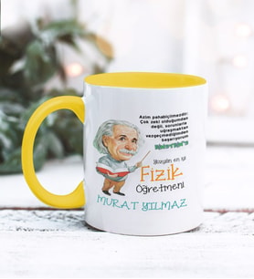 Fizik Öğretmeni Tasarımlı Kişiye Özel Kupa Bardak (Sarı)